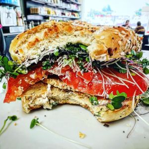 Turkey on everything bagel    at Midtown Vegan Deli & Market in Tucson