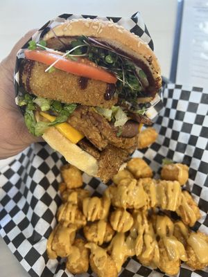 Bacon Western Chi with tots covered in cheese  at Midtown Vegan Deli & Market in Tucson