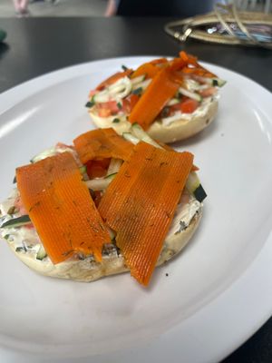 Carrot lox on an everything bagel.  at Midtown Vegan Deli & Market in Tucson