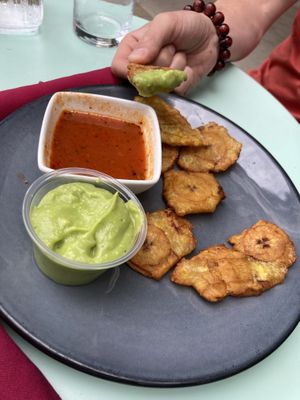 Fried plantains with guacamole   at Sabor in Brandon
