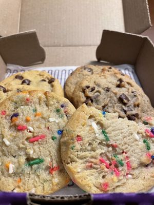 Birthday cookie, gluten-free and vegan chocolate chip cookie  at Insomnia Cookies - 13th St in Philadelphia