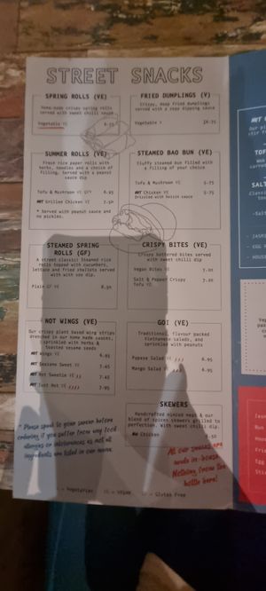 Vegan Menu part 1 at Vietnamese Street Kitchen in Birmingham