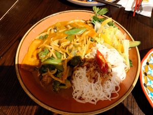 Vegetable curry big bowl with noodles base at Vietnamese Street Kitchen in Birmingham