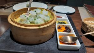 Paneer, spinach and corn crystal dimsum at KOVE in Coimbatore