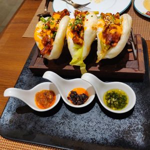 Bao with mixed veg and sweet potato filling-not vegan! #Veganuary at KOVE in Coimbatore