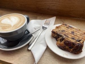 Dirty chai n vegan 🍌 🍞 grilled  at Flour House in Bristol