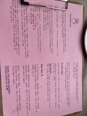 Menu  at Flour House in Bristol