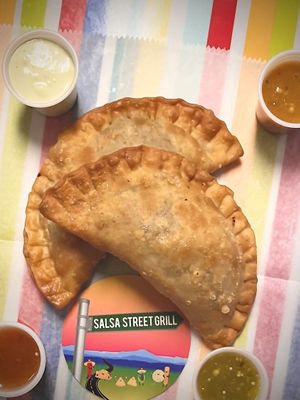 Veggie Empanadas:  Spinach and Cheese + salsa at Salsa Street Grill in Madison
