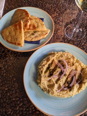 Pita and fava (hummus) at Restaurang Mediterranean in Lund
