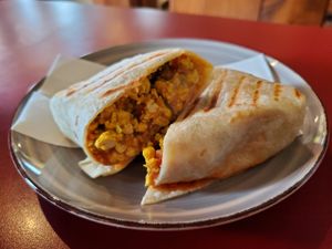 Tofu breakfast wrap (vegan) at Stolen Church in Invermere