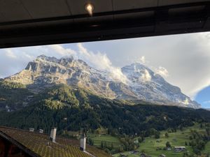 View from my table (there’s a wrap around balcony but I sat indoors because it was cold!)  at Glacier Fine Dining in Grindelwald