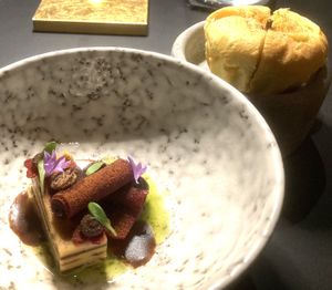 Second starter of faux gras with coffee and brioche   at Glacier Fine Dining in Grindelwald