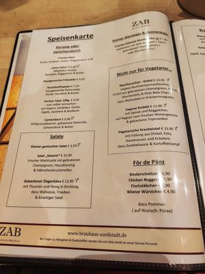 The menu at Zum alten Brauhaus in Cologne