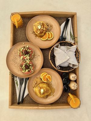 Breakfast! Best vegan pancakes I’ve ever had!  at Ethos Vegan Suites in Santorini