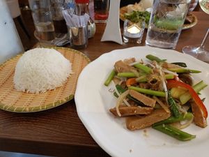 Vegan chicken with crunchy veg and streamed rice at Hanoi Hanoi in Dublin