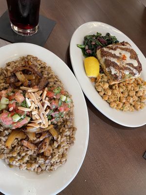 Moujaddarah and Falafel Encrusted Tofuu  at Baladi Mediterranean Cafe in Virginia Beach