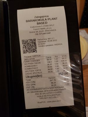Not a bad price for the food we had at Barakokula in Split
