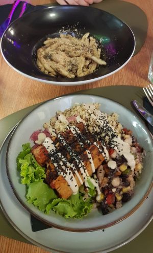 Mushroom noodles and Game Changer at Barakokula in Split