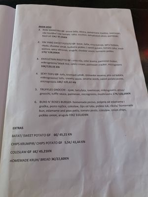 Main menu  at Barakokula in Split