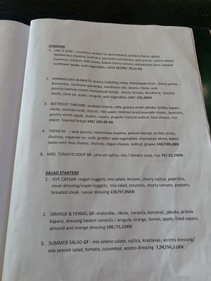 Starter menu  at Barakokula in Split