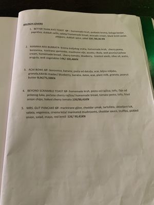 Brunch menu   at Barakokula in Split