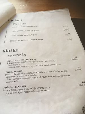 Menu at Barakokula in Split