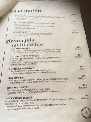 Menu at Barakokula in Split