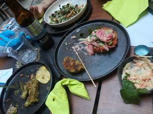 Veggie burger and starter mix plate at Barakokula in Split