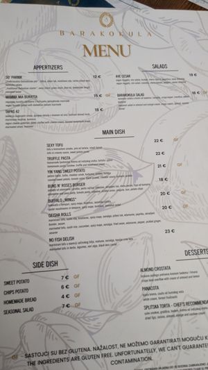 Menu from September 2024 at Barakokula in Split
