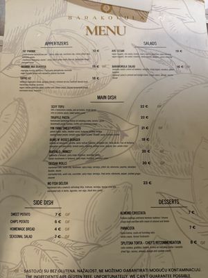 Menu   at Barakokula in Split