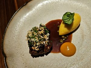 Main course: lion's mane mushroom with polenta at JOLA in Vienna