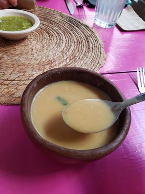 Creamy garbanzo bean soup - delicious! at Restaurante Arugula in Oaxaca