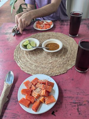 Papaya starter at Restaurante Arugula in Oaxaca