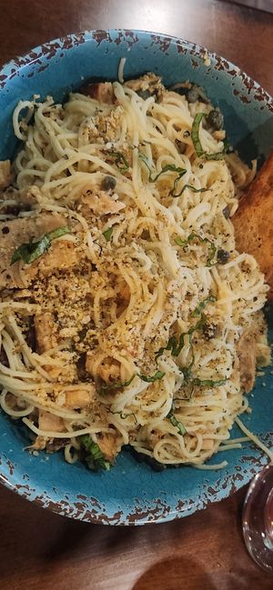 Chick'n with angel hair at The Volstead by Unity in Philadelphia