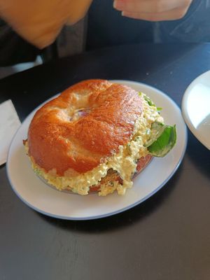 Bagel with egg salad at Julie's Cafe in Gothenburg