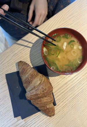 Vegan croissant! With miso soup! (From the breakfast buffet 😋) at Yasuragi  in Saltsjo-boo