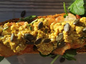 "Vegan sourdough" is large enough if you' not very hungry at morning at Busy Bee Cafe in Sliema