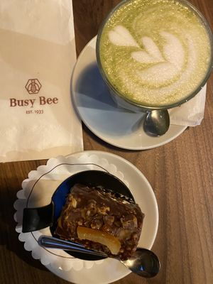 Vegan Carrot-Cake & Matcha Latte  at Busy Bee Cafe in Sliema