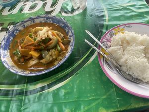 Penang curry with rice - ask for the tofu fried!   at Jeng Noodle Thai Food & Vegetarian Food  in Bangkok