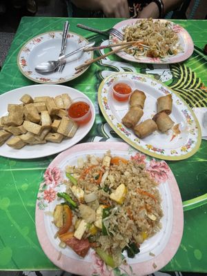 Fried rice, pad Thai, tofu & spring rolls  at Jeng Noodle Thai Food & Vegetarian Food  in Bangkok