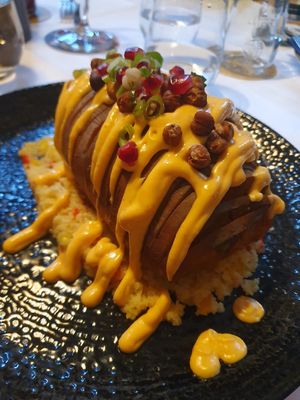 Sweetpotatoe with grains. Very tasty at Hausbrauerei im Domhof in Speyer