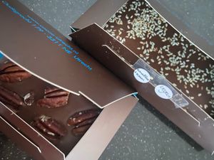 Vegan mylk bars with pecan and sesame seeds at Cacao in Utrecht