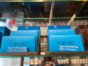The only vegan non-dark chocolate options. They’re €6,95 each and around 95 grams per bar. Their dark and extra dark chocolates are also vegan. at Cacao in Utrecht