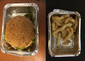 Burger and fries at Plant-Blossom in New York City