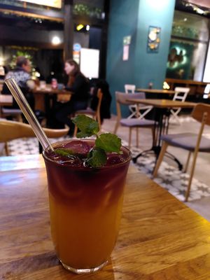 Blue Tea with Maracuja juice at Cooquin Café in Berlin