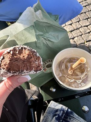 Chocolate ball and coconut iced latte  at Espresso House - Hovedbanegården in Copenhagen