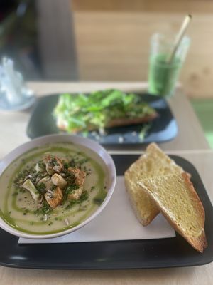 Soup of the day, smashed avocado and green smoothie    at Plant Faced Coffee Shop in Hadleigh