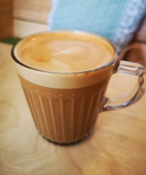Frosted Mint Decaff Flat White at Plant Faced Coffee Shop in Hadleigh