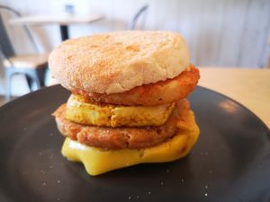 Sausage and Egg Mockmuffin with hash brown 😋😋 at Plant Faced Coffee Shop in Hadleigh