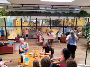 Dining and play area at ELYS Boulderloft in Basel